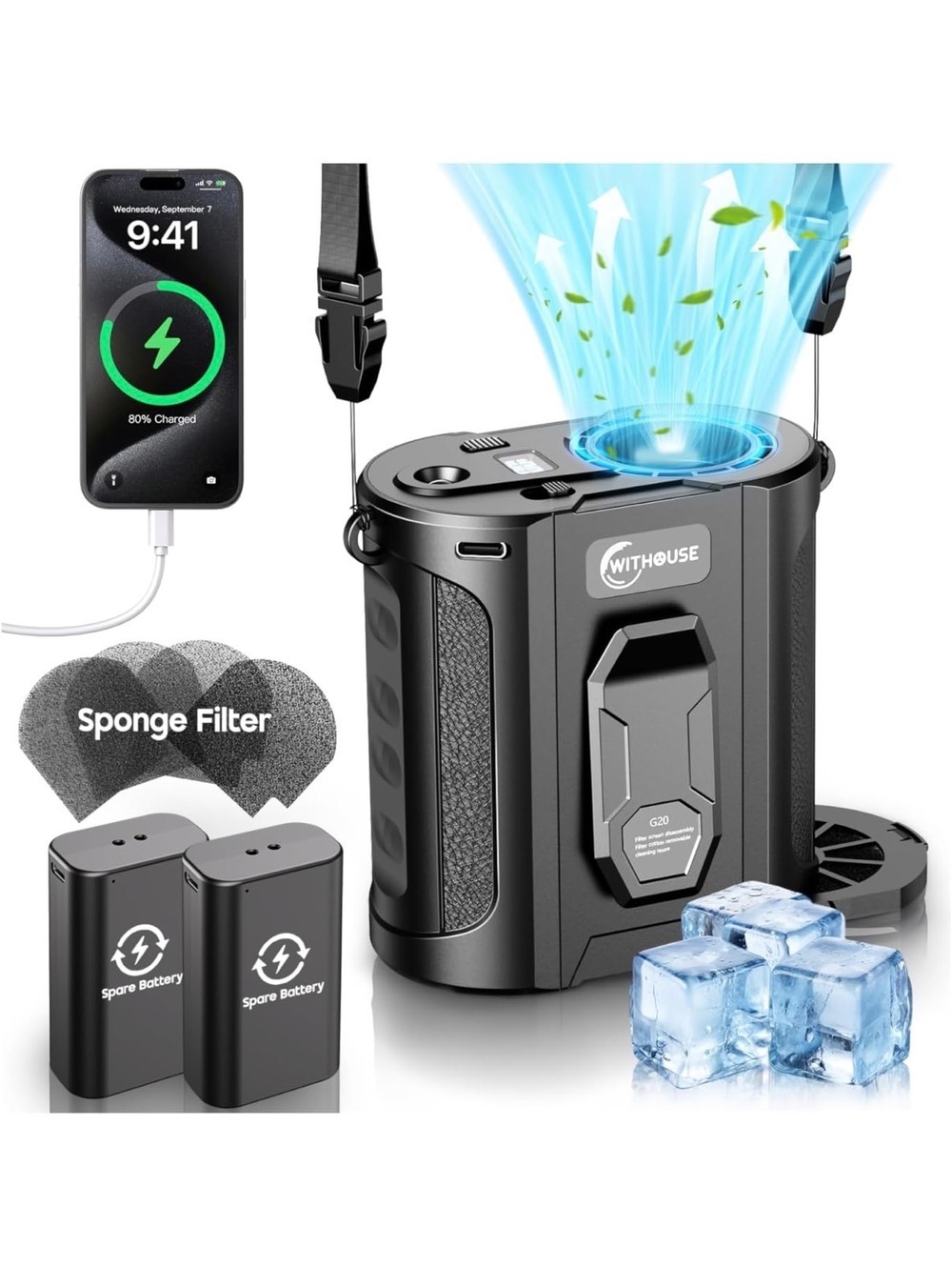 NIB Dual Battery 24000mAh Al Portable Waist Fan